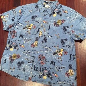 Haggar Blue Casual Button Down Shirt with Tropical Print